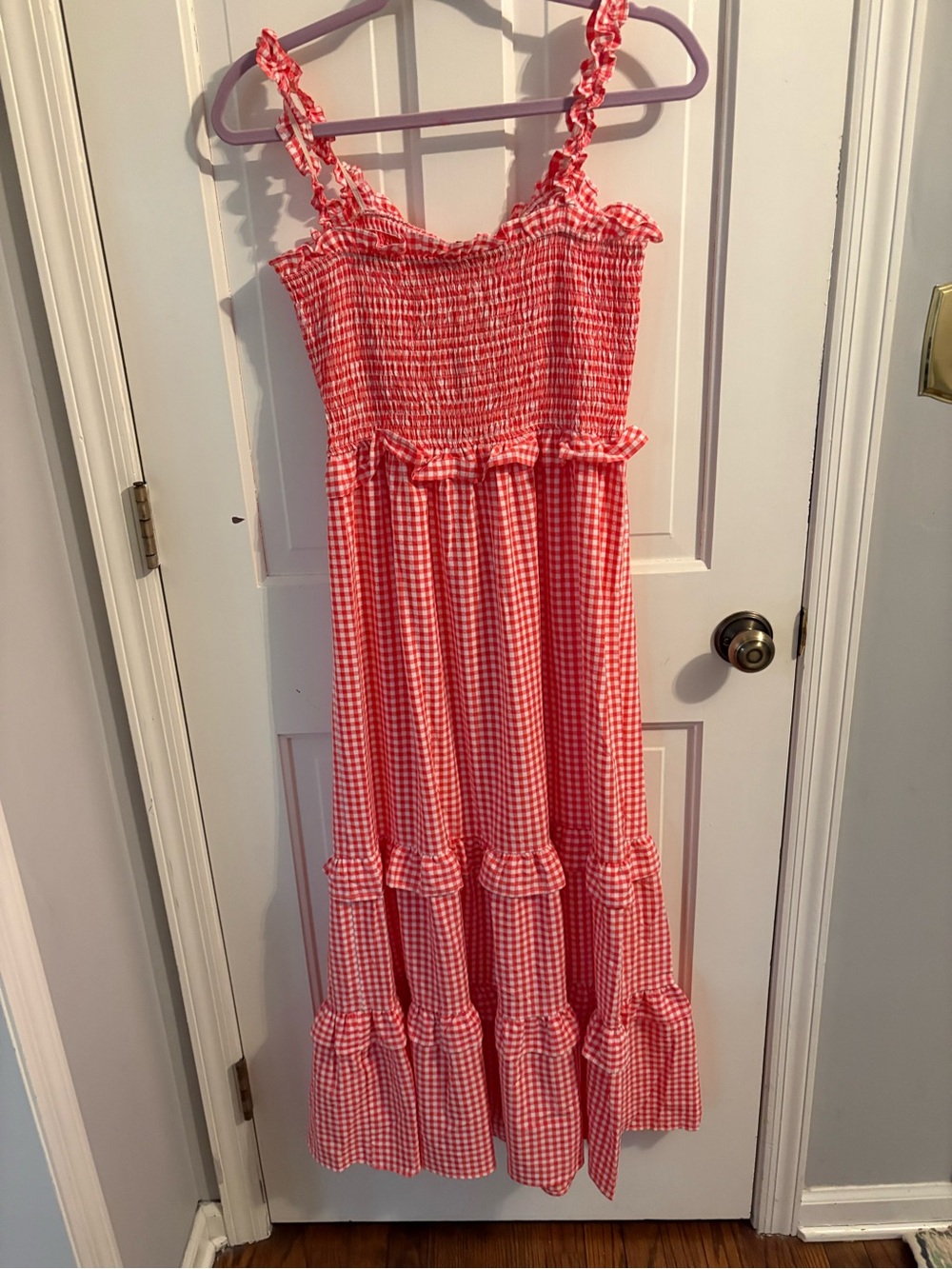 Gingham Red Tiered Maxi Sundress - Picture 5 of 5